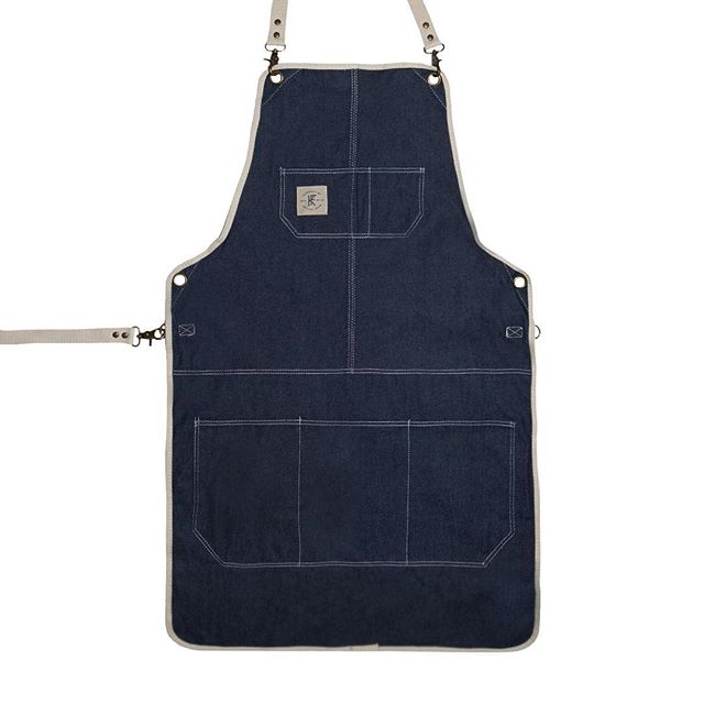 DENIM APRON // DURABLE CLASSIC-LENGTH APRON, PERFECT FOR COVERAGE FROM CHEST TO MID THIGH... #apron #knifeflag #knifeandflag #survivalunion #craftsman #barber #woodworking #maker #barberlife #mechanics #bartender #bar #tattooartist #craftsmanship #shoplocal